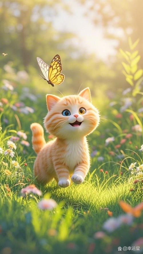 阳光倾洒的草地上,几只橘猫灵动可爱.它们睁着圆溜溜的大眼睛,或追逐